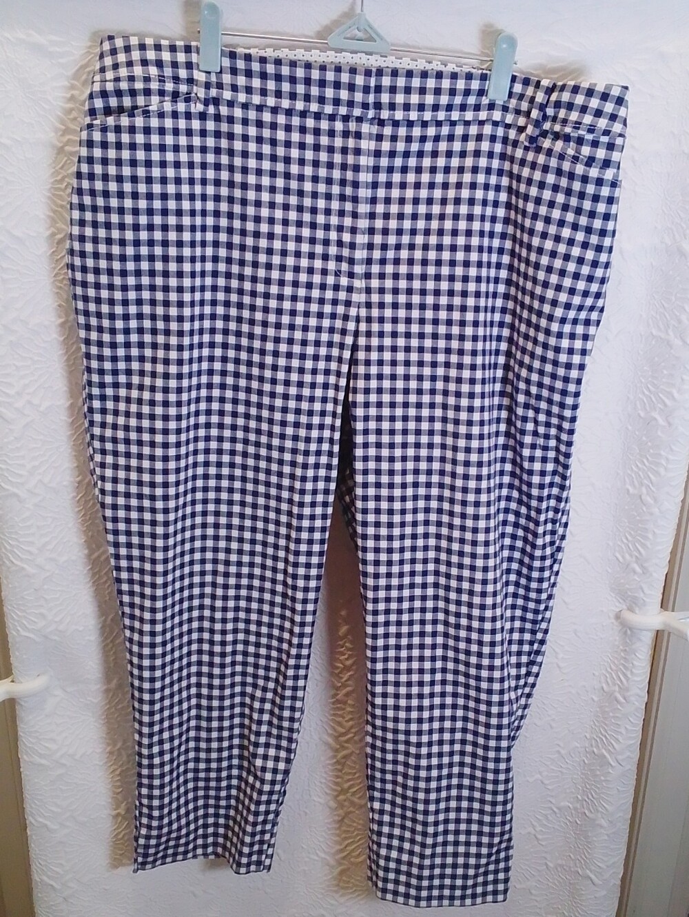 Talbots Perfect Crop 18W Blue White Gingham Pants